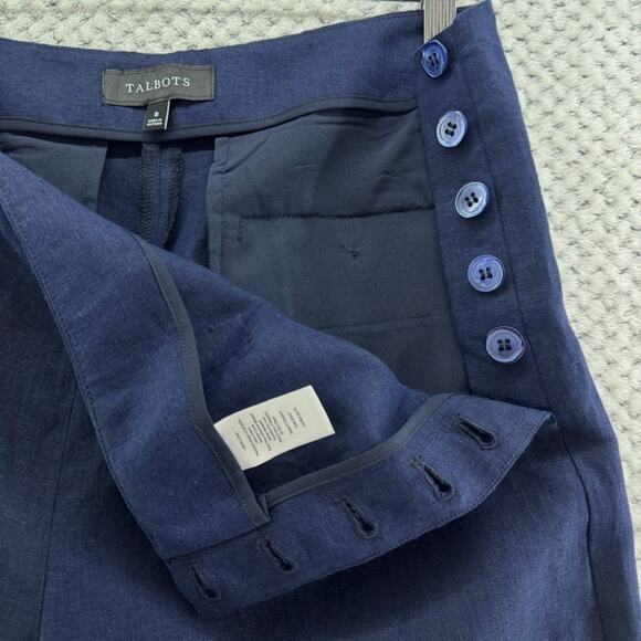 Talbots Pants Womens 8 Blue Linen High Rise Wide Leg Nautical Beach Preppy Sail - Picture 5 of 14